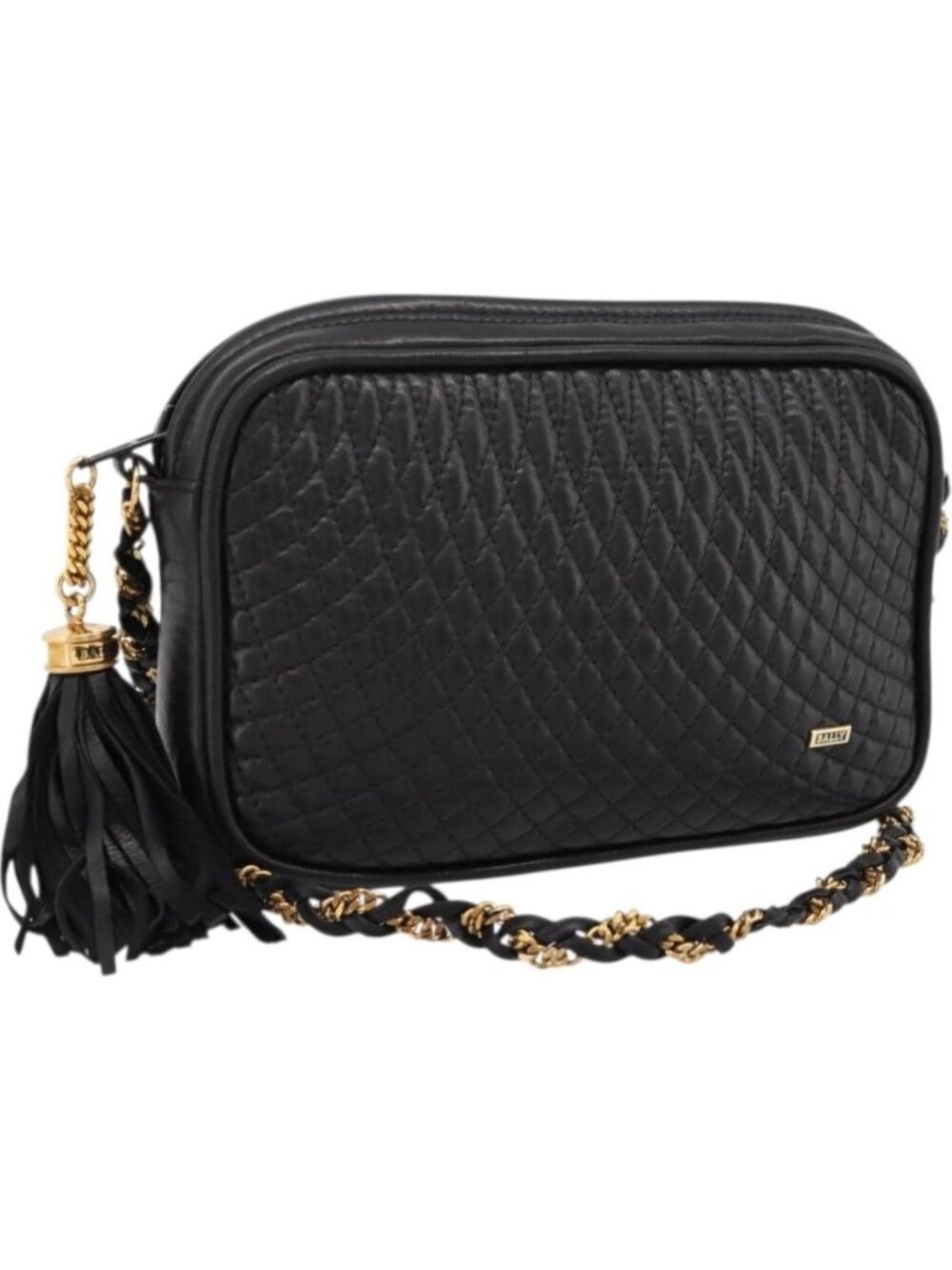 BALLY Chain Shoulder Bag Leather Black Gold Tone